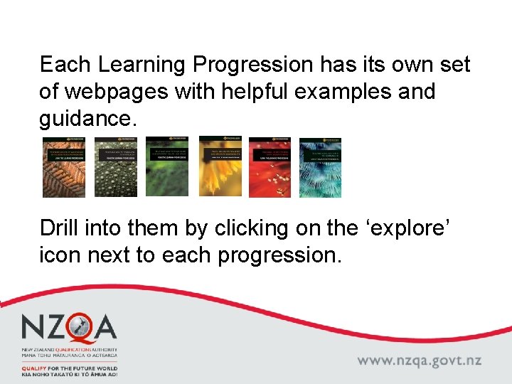 Each Learning Progression has its own set of webpages with helpful examples and guidance.