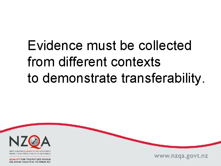 Evidence must be collected from different contexts to demonstrate transferability. 
