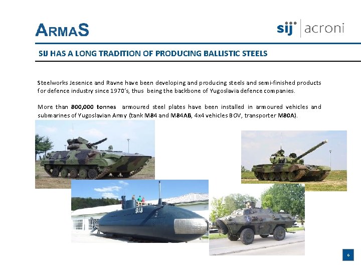 SIJ HAS A LONG TRADITION OF PRODUCING BALLISTIC STEELS Steelworks Jesenice and Ravne have
