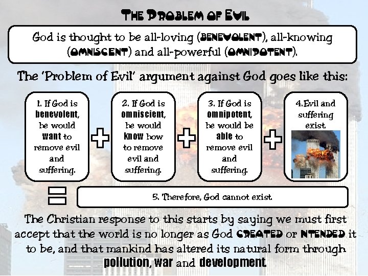 The Problem of Evil God is thought to be all-loving (benevolent), all-knowing (omniscient) and
