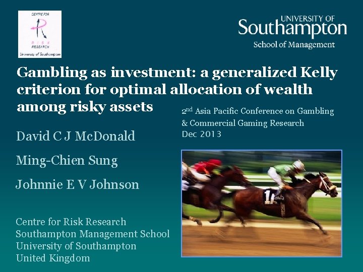 Gambling as investment: a generalized Kelly criterion for optimal allocation of wealth among risky