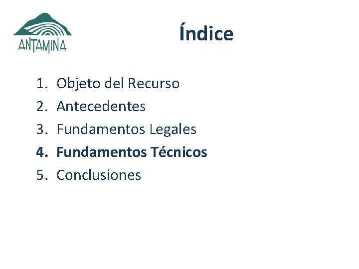 Índice 1. 2. 3. 4. 5. Objeto del Recurso Antecedentes Fundamentos Legales Fundamentos Técnicos