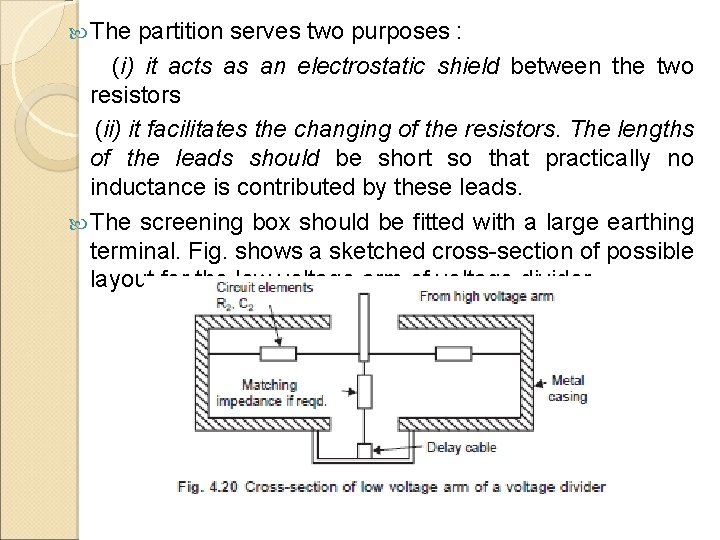  The partition serves two purposes : (i) it acts as an electrostatic shield