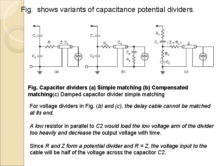 Fig. shows variants of capacitance potential dividers. Fig. Capacitor dividers (a) Simple matching (b)