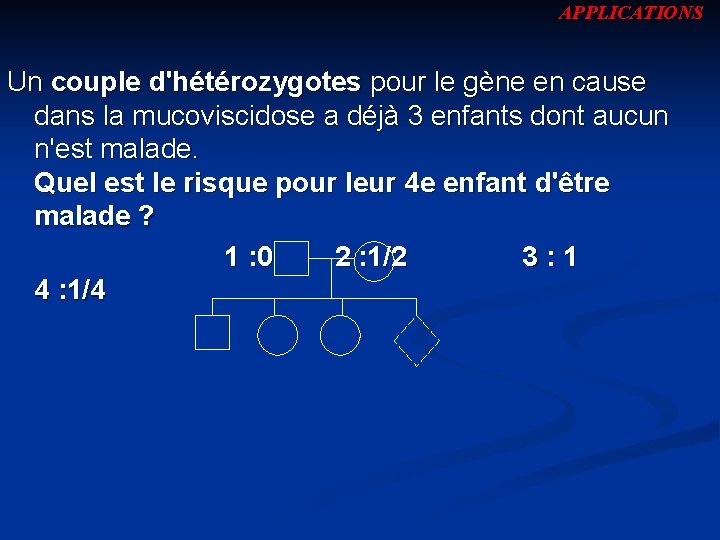 APPLICATIONS Un couple d'hétérozygotes pour le gène en cause dans la mucoviscidose a déjà