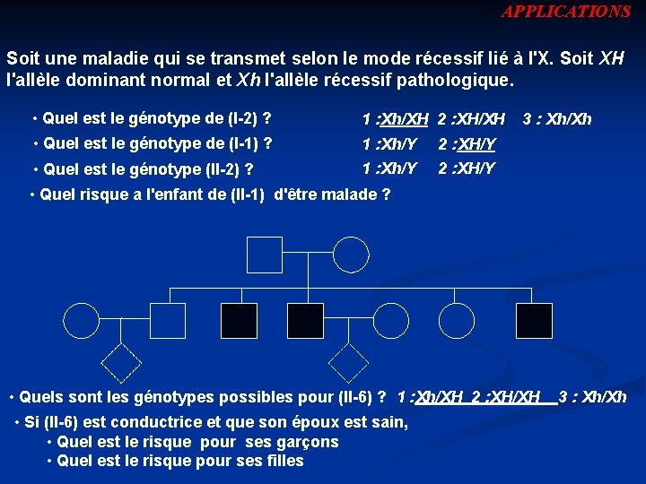 APPLICATIONS Soit une maladie qui se transmet selon le mode récessif lié à l'X.