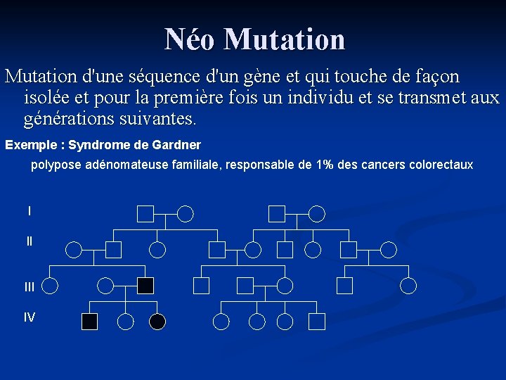 Néo Mutation d'une séquence d'un gène et qui touche de façon isolée et pour