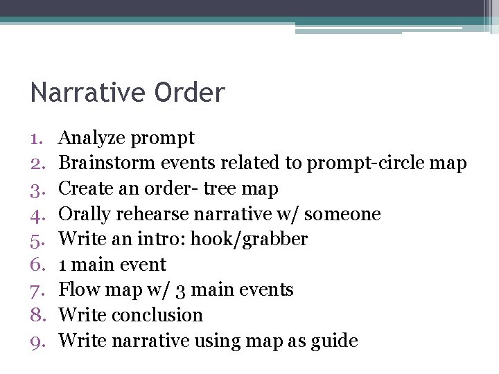 Narrative Order 1. 2. 3. 4. 5. 6. 7. 8. 9. Analyze prompt Brainstorm