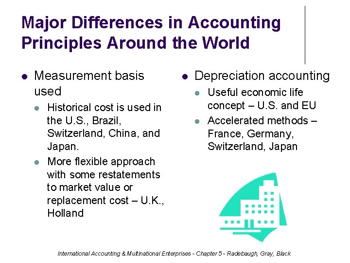 Major Differences in Accounting Principles Around the World Measurement basis used Historical cost is