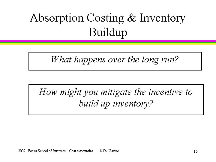 Absorption Costing & Inventory Buildup What happens over the long run? How might you