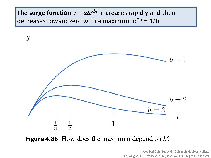 The surge function y = ate-bt increases rapidly and then decreases toward zero with