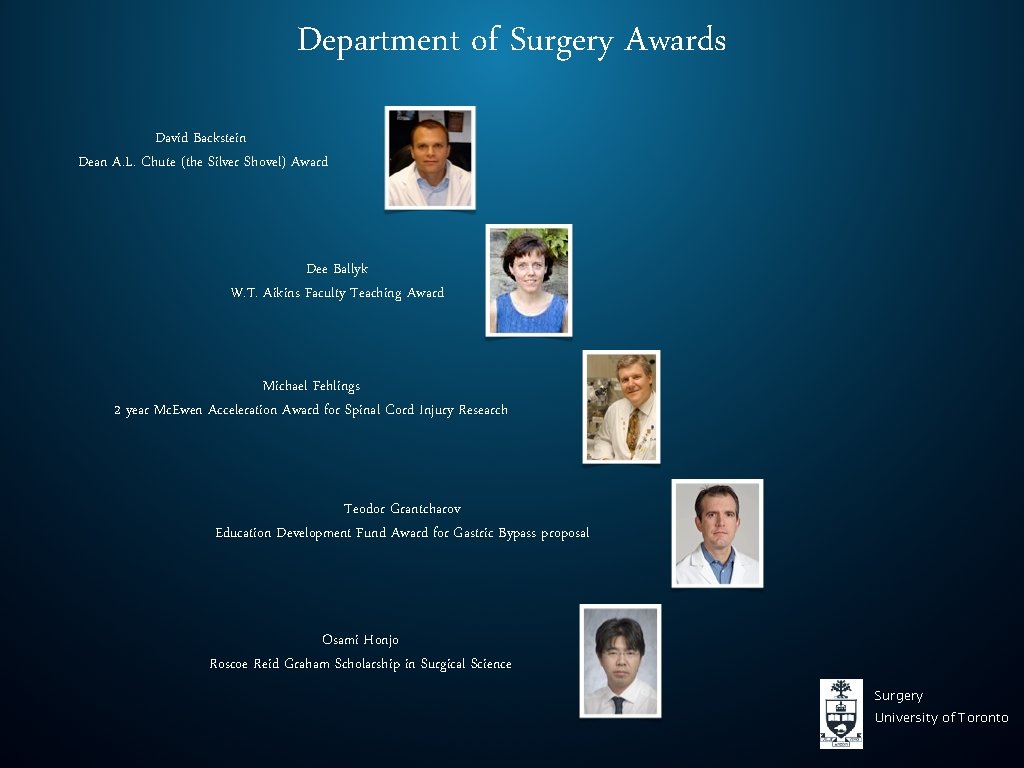 Department of Surgery Awards David Backstein Dean A. L. Chute (the Silver Shovel) Award