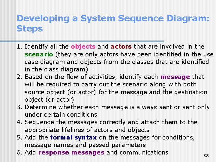 Developing a System Sequence Diagram: Steps 1. Identify all the objects and actors that