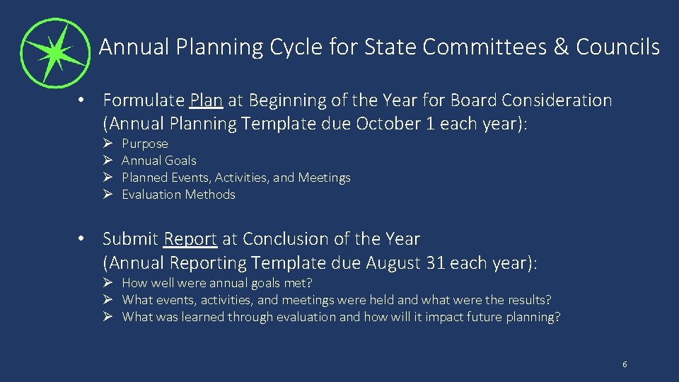 Annual Planning Cycle for State Committees & Councils • Formulate Plan at Beginning of