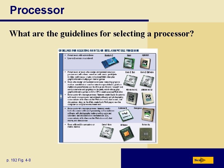 Processor What are the guidelines for selecting a processor? p. 192 Fig. 4 -8