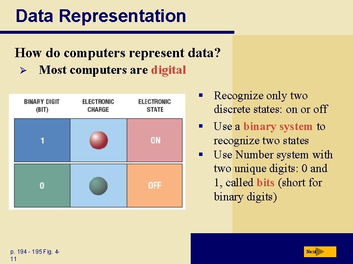 Data Representation How do computers represent data? Ø Most computers are digital § Recognize