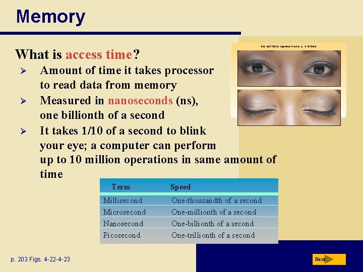 Memory What is access time? Ø Ø Ø Amount of time it takes processor