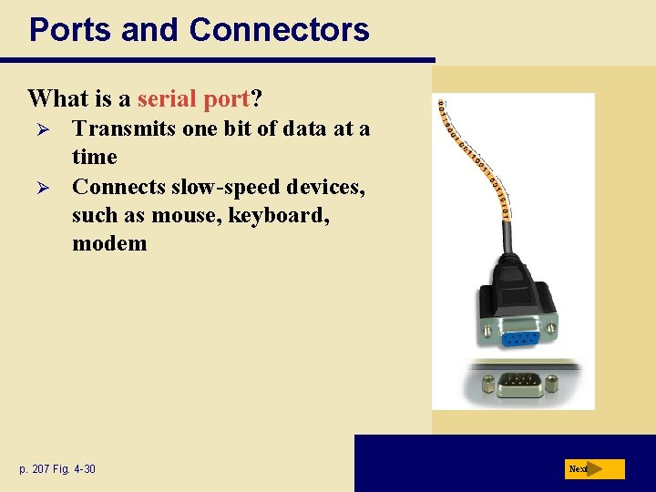 Ports and Connectors What is a serial port? Ø Ø Transmits one bit of