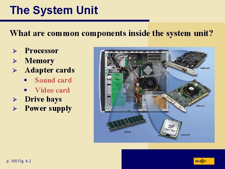 The System Unit What are common components inside the system unit? Ø Ø Ø