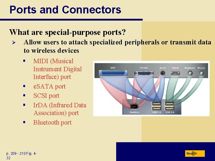 Ports and Connectors What are special-purpose ports? Ø Allow users to attach specialized peripherals