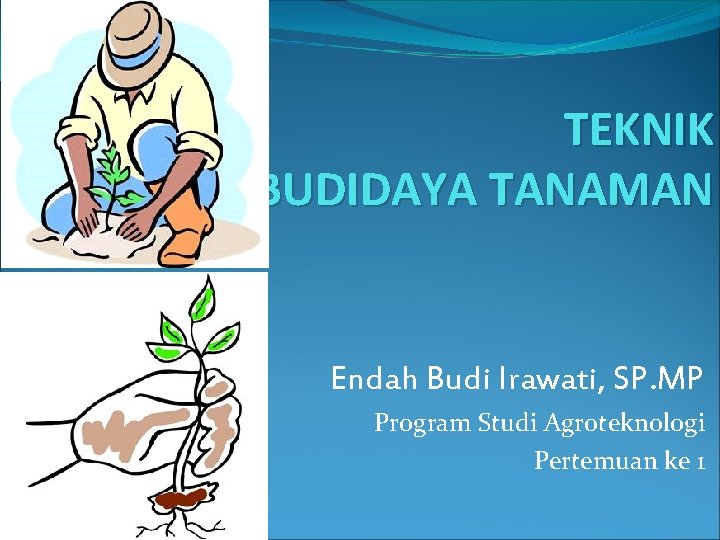 TEKNIK BUDIDAYA TANAMAN Endah Budi Irawati, SP. MP Program Studi Agroteknologi Pertemuan ke 1