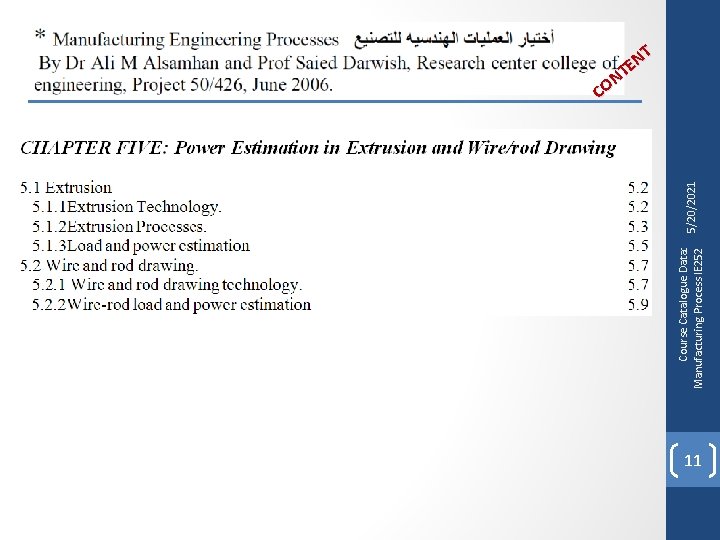 Course Catalogue Data: Manufacturing Process IE 252 5/20/2021 NT E T N CO 11