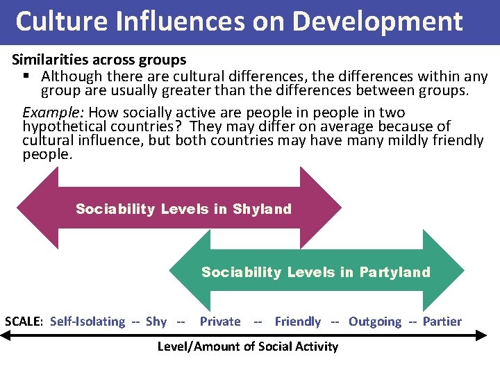 Culture Influences on Development Similarities across groups § Although there are cultural differences, the