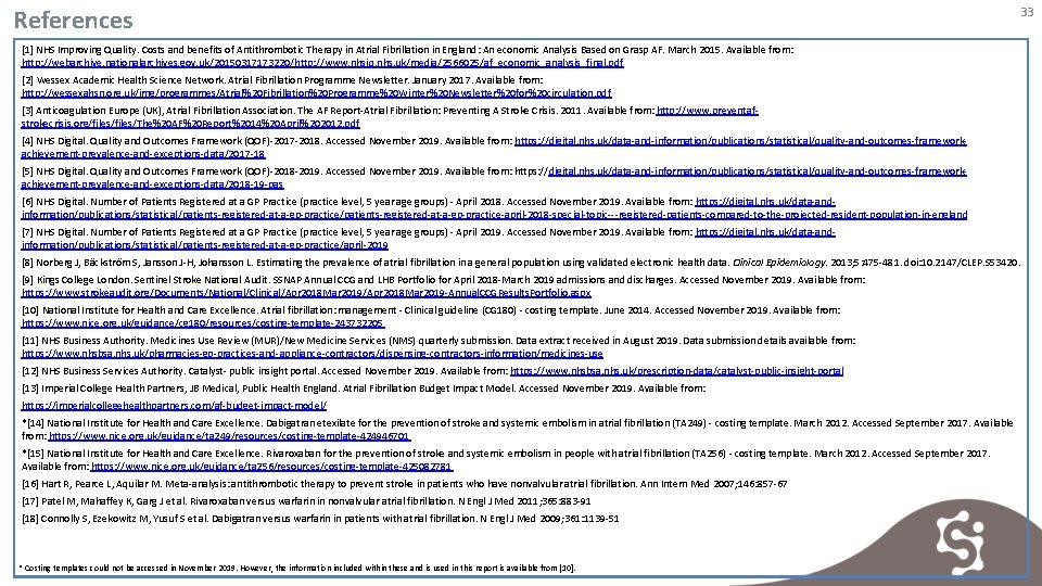References [1] NHS Improving Quality. Costs and benefits of Antithrombotic Therapy in Atrial Fibrillation