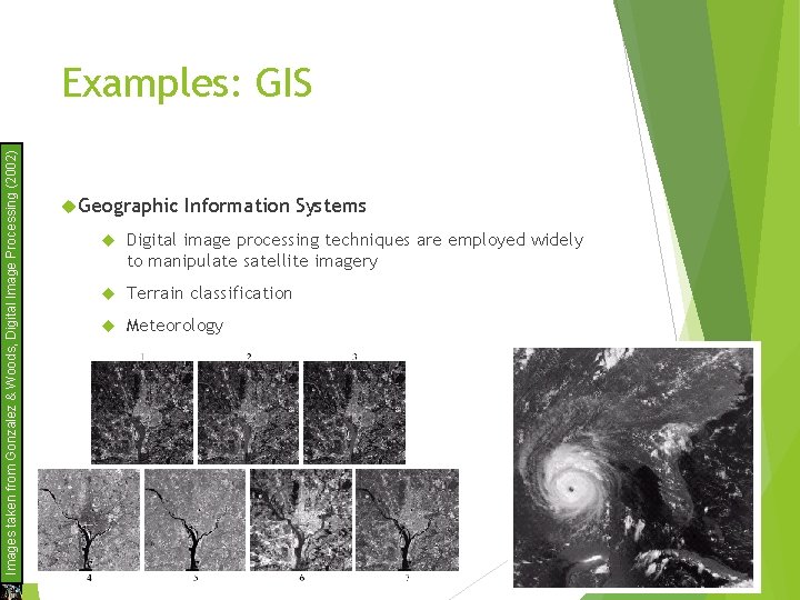 Images taken from Gonzalez & Woods, Digital Image Processing (2002) Examples: GIS Geographic Information