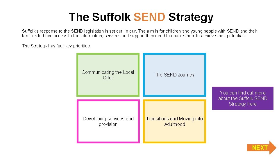 The Suffolk SEND Strategy Suffolk’s response to the SEND legislation is set out in