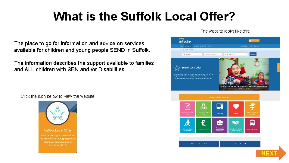 What is the Suffolk Local Offer? The website looks like this: The place to