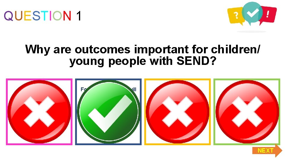 QUESTION 1 Why are outcomes important for children/ young people with SEND? Outcomes can