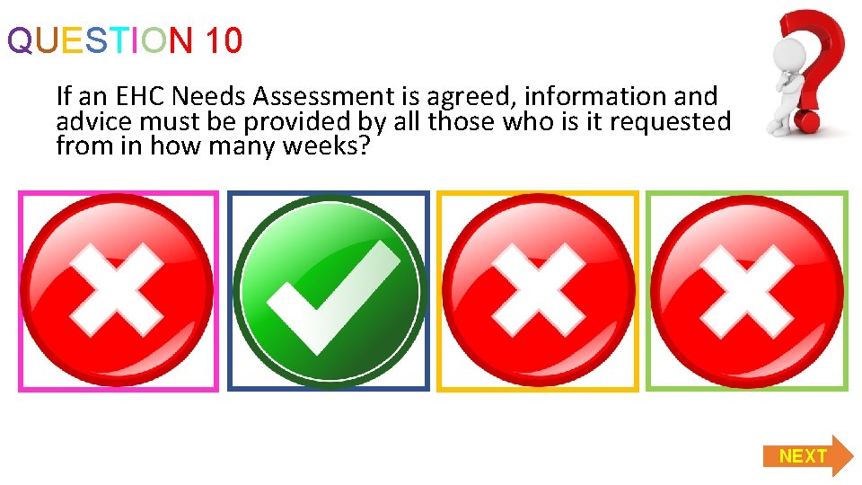 QUESTION 10 If an EHC Needs Assessment is agreed, information and advice must be