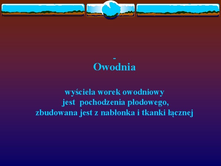 Owodnia wyściela worek owodniowy jest pochodzenia płodowego, zbudowana jest z nabłonka i tkanki łącznej