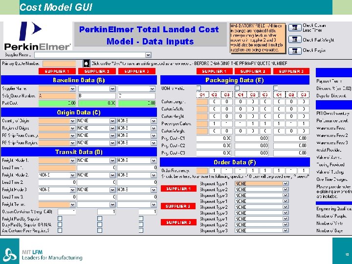 Cost Model GUI Presentation title 10 