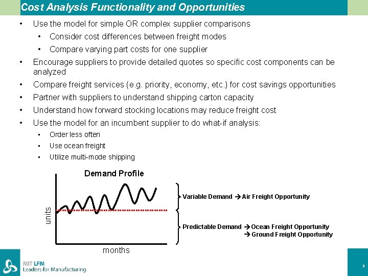 Cost Analysis Functionality and Opportunities • Use the model for simple OR complex supplier
