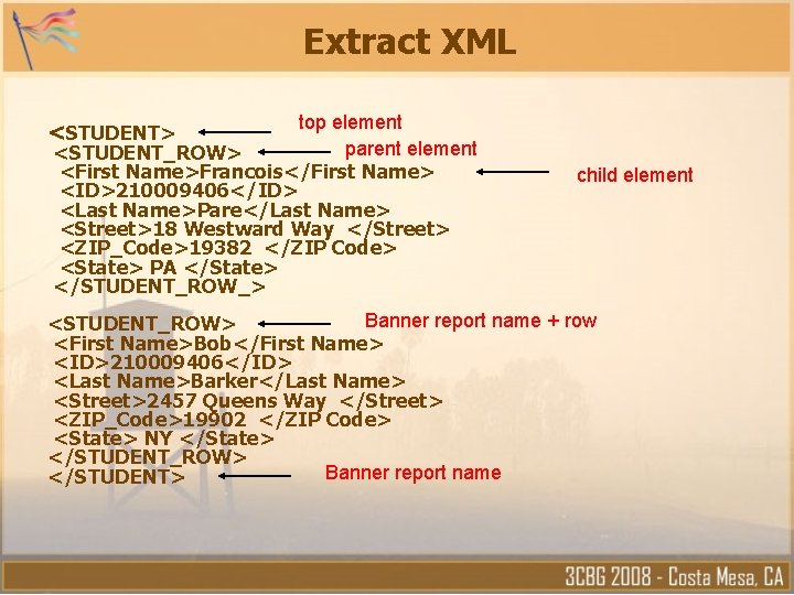 Extract XML top element parent element <STUDENT_ROW> <First Name>Francois</First Name> <ID>210009406</ID> <Last Name>Pare</Last Name> Extract XML top element parent element <STUDENT_ROW> <First Name>Francois</First Name> <ID>210009406</ID> <Last Name>Pare</Last Name>