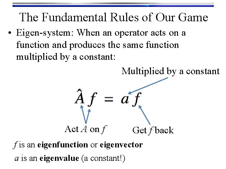 The Fundamental Rules of Our Game • Eigen-system: When an operator acts on a