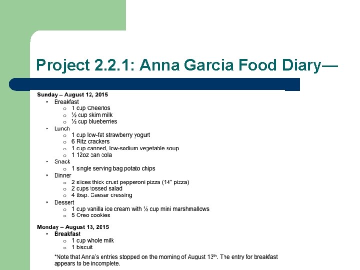 Project 2. 2. 1: Anna Garcia Food Diary— 