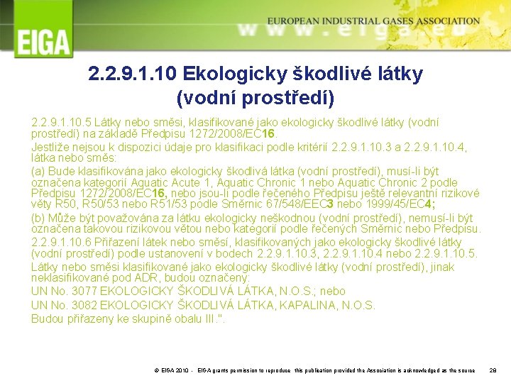 2. 2. 9. 1. 10 Ekologicky škodlivé látky (vodní prostředí) 2. 2. 9. 1.