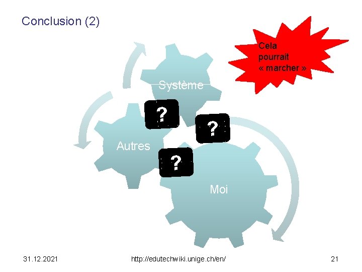 Conclusion (2) Cela pourrait « marcher » Système ? Autres ? ? Moi 31.