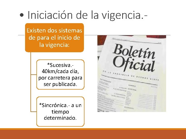  • Iniciación de la vigencia. Existen dos sistemas de para el inicio de