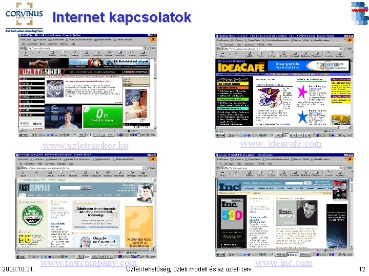 Internet kapcsolatok www. uzletessiker. hu 2008. 10. 31. www. fastcompany. com www. ideacafe. com