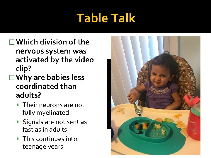 Table Talk � Which division of the nervous system was activated by the video