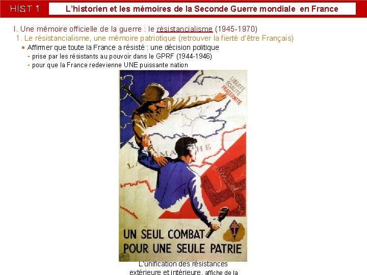 HIST 1 L’historien et les mémoires de la Seconde Guerre mondiale en France I.