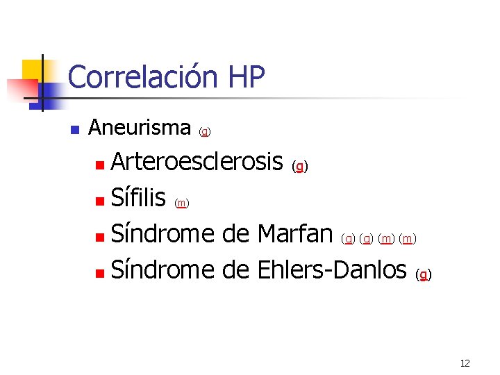 Correlación HP n Aneurisma (g) Arteroesclerosis (g) n Sífilis n Síndrome de Marfan (g) Correlación HP n Aneurisma (g) Arteroesclerosis (g) n Sífilis n Síndrome de Marfan (g)