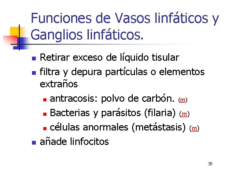 Funciones de Vasos linfáticos y Ganglios linfáticos. n n n Retirar exceso de líquido Funciones de Vasos linfáticos y Ganglios linfáticos. n n n Retirar exceso de líquido