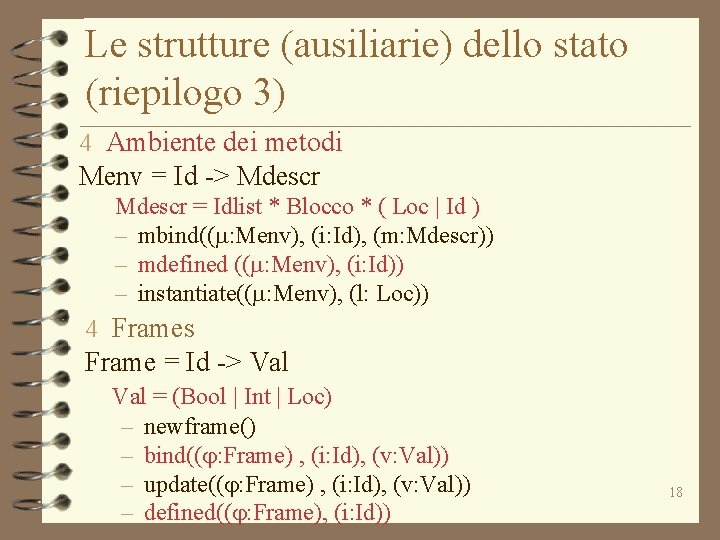 Le strutture (ausiliarie) dello stato (riepilogo 3) 4 Ambiente dei metodi Menv = Id