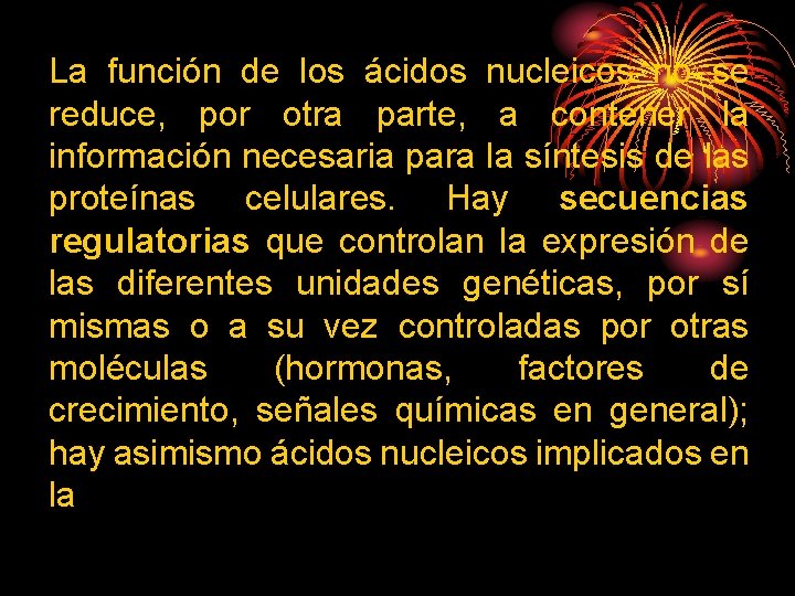 La función de los ácidos nucleicos no se reduce, por otra parte, a contener