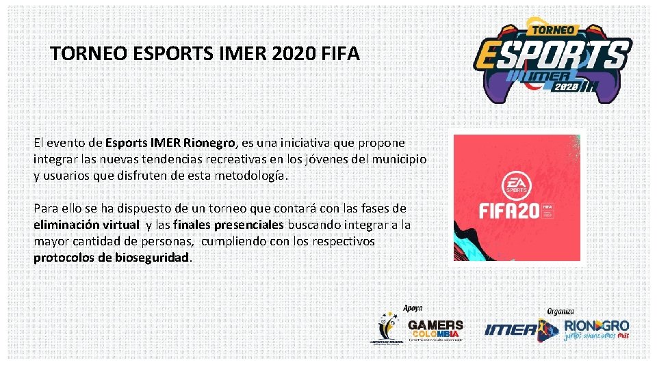 TORNEO ESPORTS IMER 2020 FIFA El evento de Esports IMER Rionegro, es una iniciativa